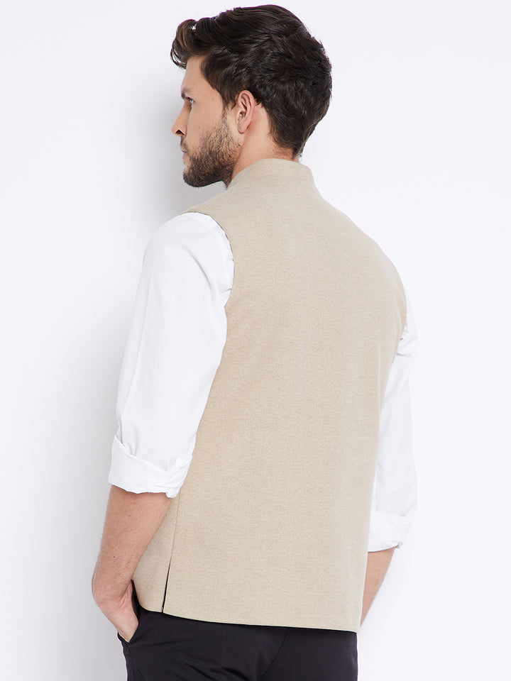 Beige Solid Waist Coat-Mens Waist Coat-Crimsoune Club