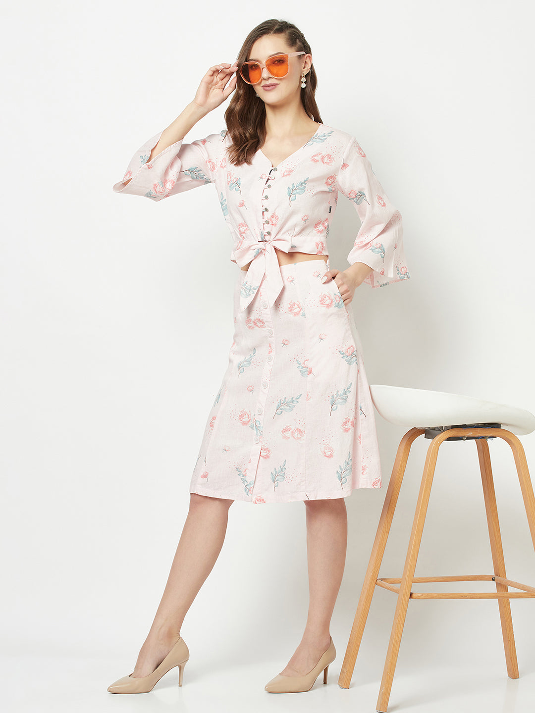 Light Pink Tie-Up Floral Top 