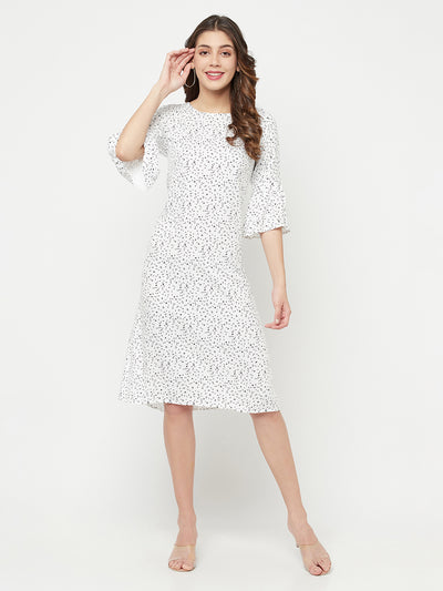 White Printed Round Neck Dress - Women Dresses