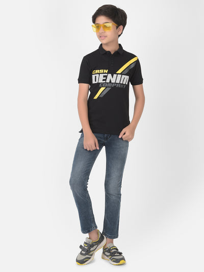 Black Printed Polo T-shirt - Boys T-Shirts