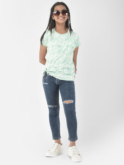  Mint Green Cinched Floral T-Shirt