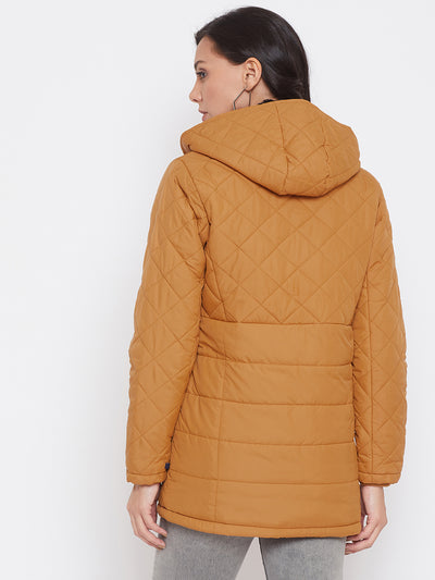 Mustard Solid Hooded Jackets-Women Jackets-Crimsoune Club