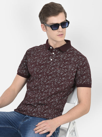  Wine Floral Polo T-Shirt