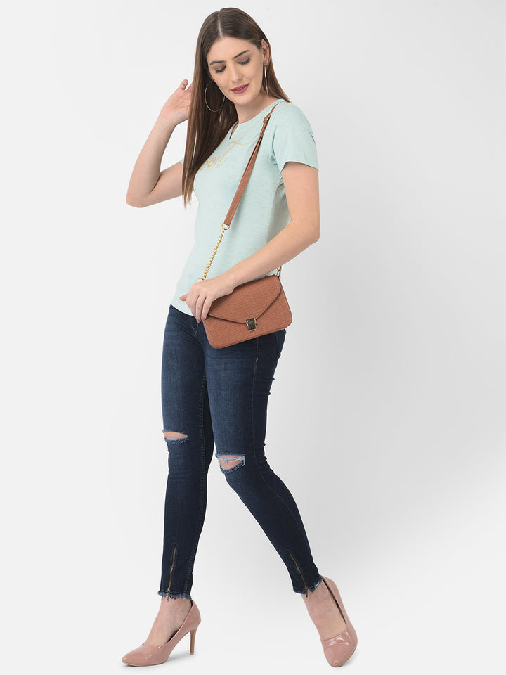 Mint Green Printed Round Neck T-Shirt - Women T-Shirts