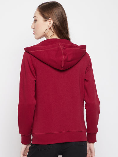 Crimsoune Club Women Maroon Solid Hooded Sweatshirt-Women Sweat Shirts-Crimsoune Club
