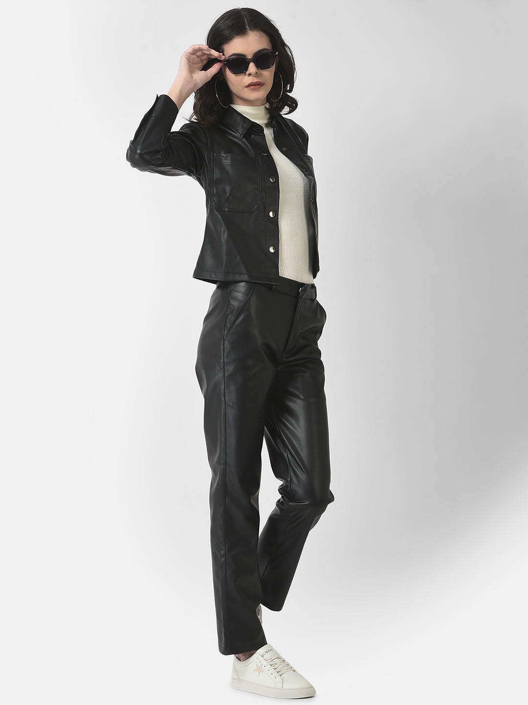  Wide-Leg Faux Leather Pants