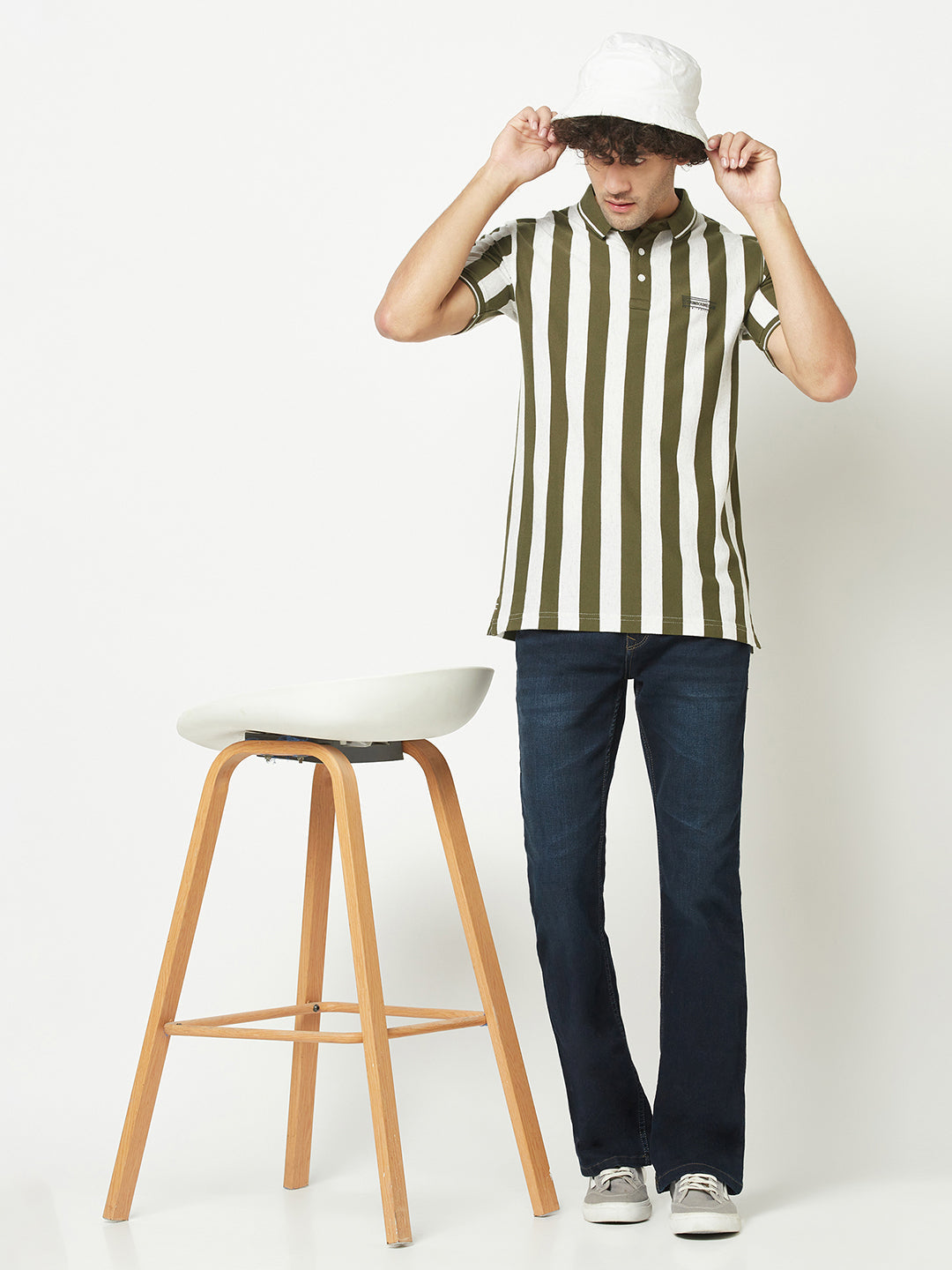  Olive Green Striped Polo T-Shirt