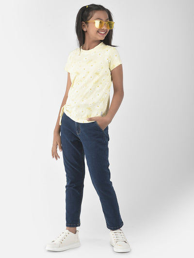  Light Yellow Cinched Floral T-Shirt