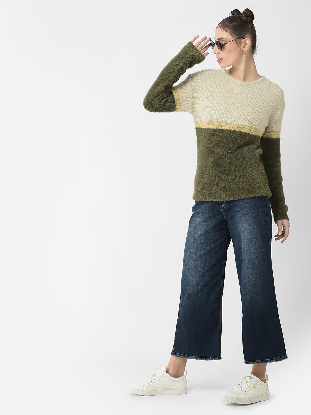  Olive Colour-Blocked Sweater 