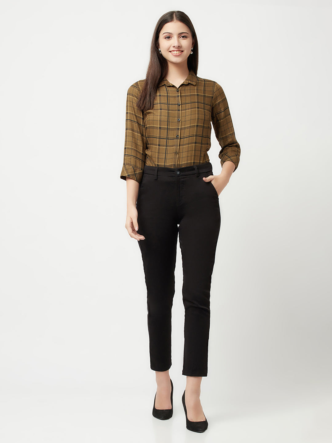 Brown Tartan Checked Shirt-Women Shirts-Crimsoune Club