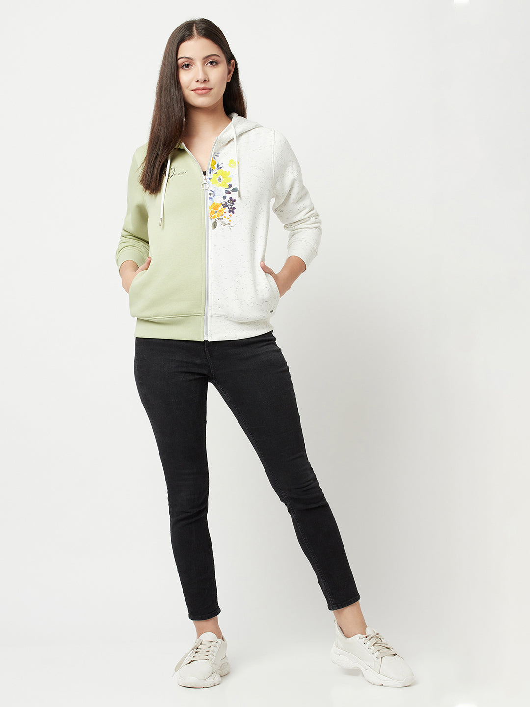 Colourblocked Zipper Sweatshirt-Women Sweatshirts-Crimsoune Club