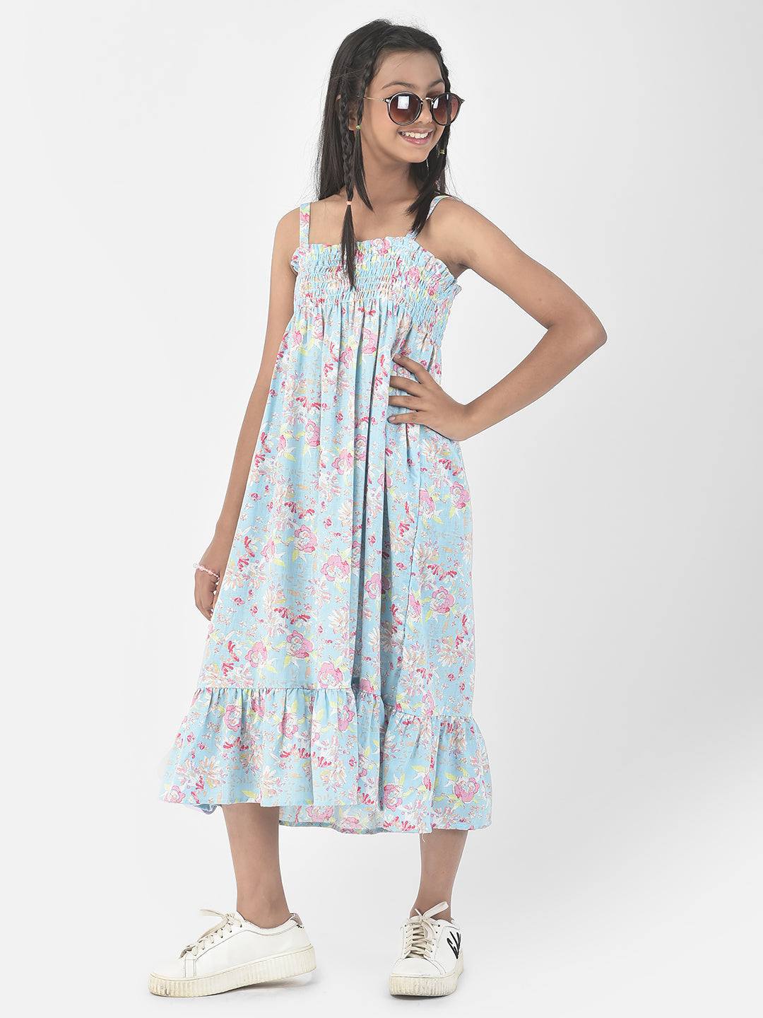  Sky Blue Floral Beach Dress