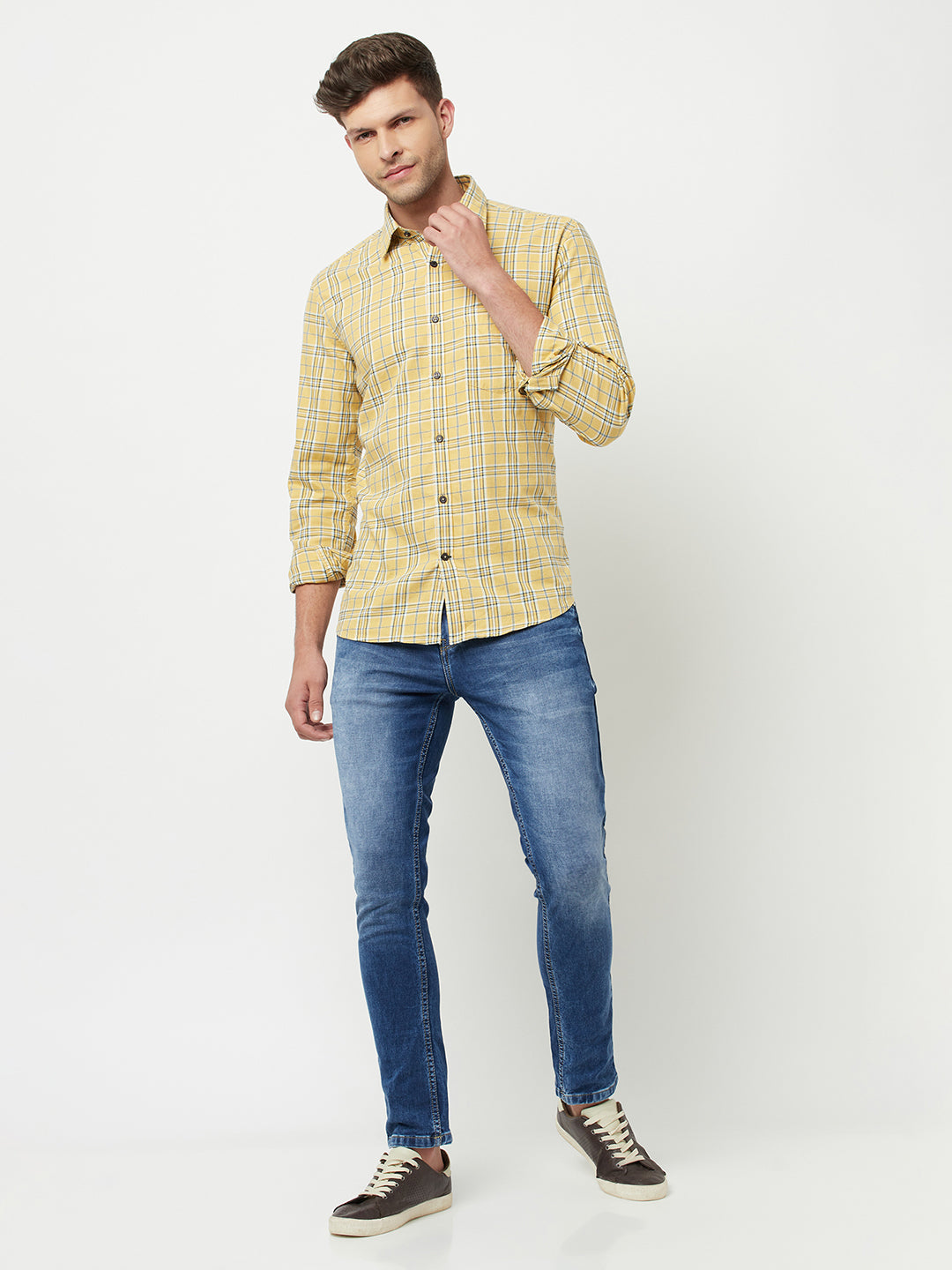 Yellow Tartan Checked Shirt-Men Shirts-Crimsoune Club