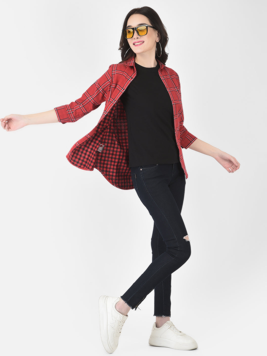 Red Windowpane Checked Shirt - Women Shirts