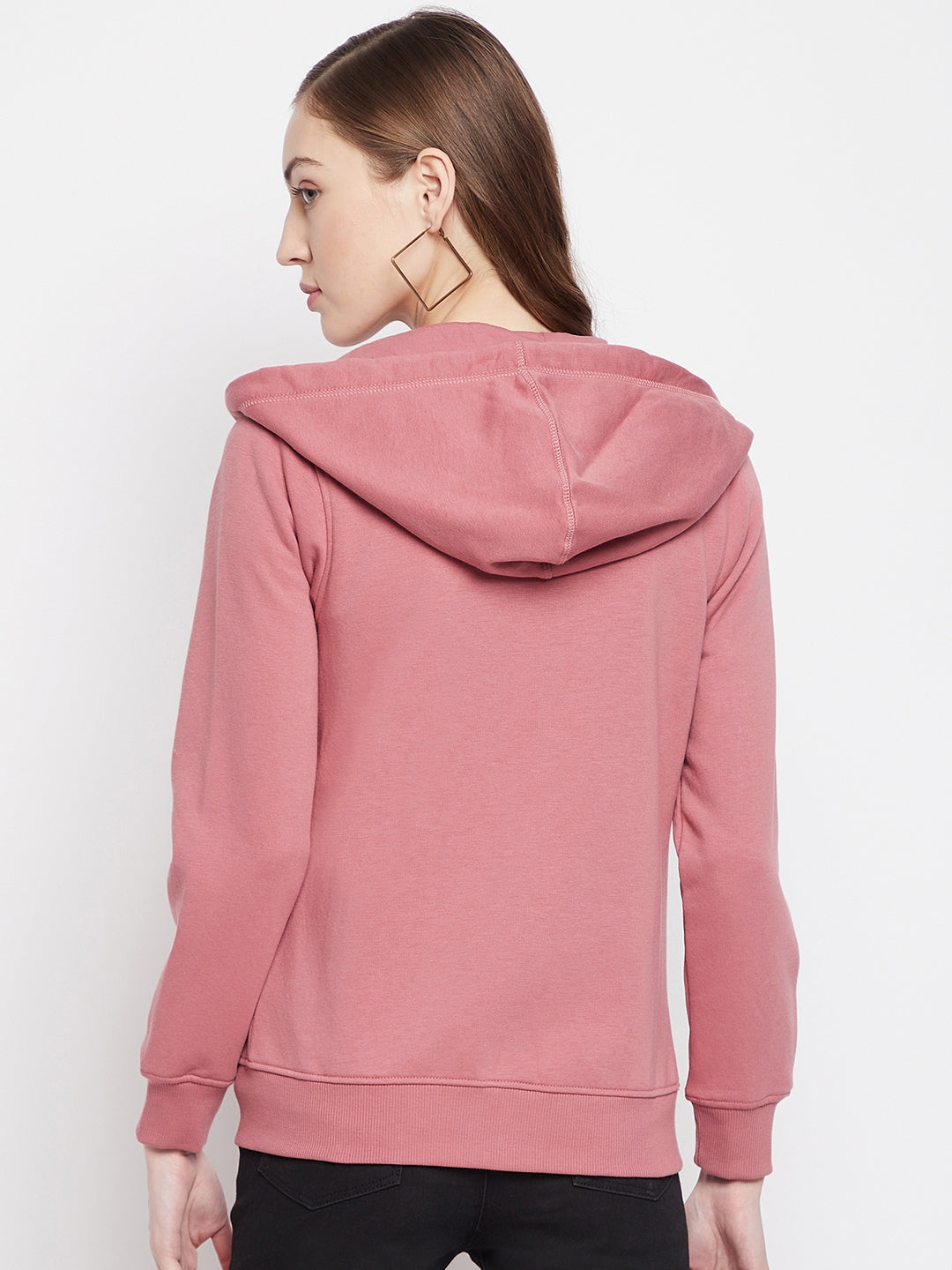 Crimsoune Club Women Pink Solid Hooded Sweatshirt-Women Sweat Shirts-Crimsoune Club