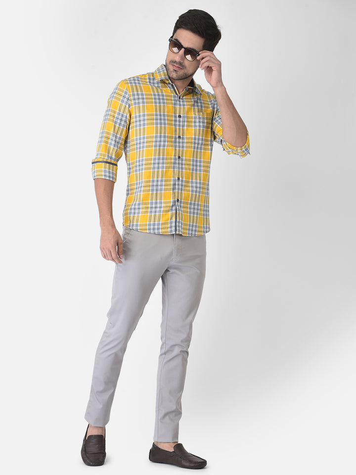 Yellow Tartan Checked Shirt - Men Shirts