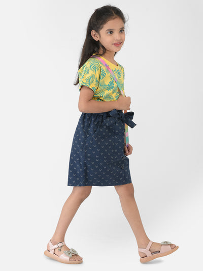 Navy Blue Printed Skirt With Belt - Girls Skirts