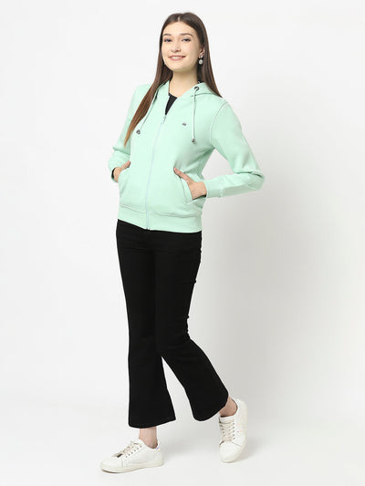 Mint Green Open-Front Sweatshirt with Zip Closure