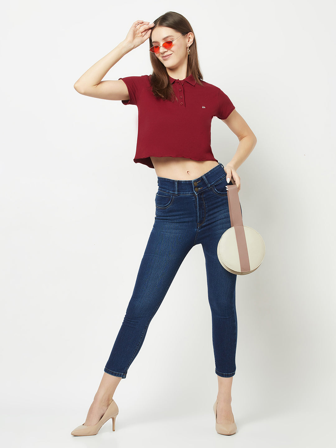  Maroon Cropped Polo T-Shirt