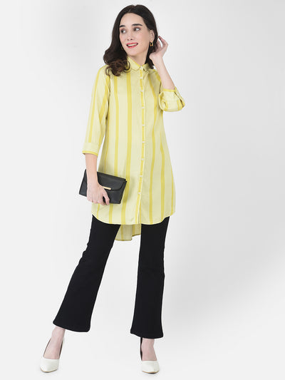 Yellow Striped Longline Shirt - Women Shirts