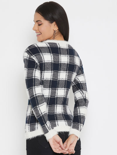 Multicolor Checked Round Neck Sweater - Women Sweaters