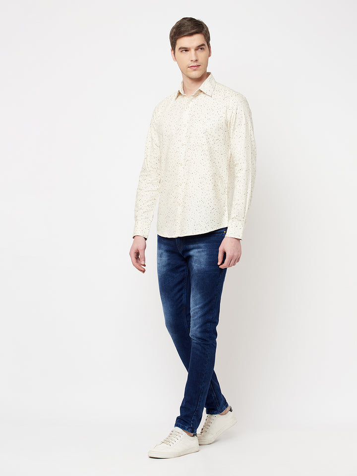 Beige Printed Casual Shirt - Men Shirts