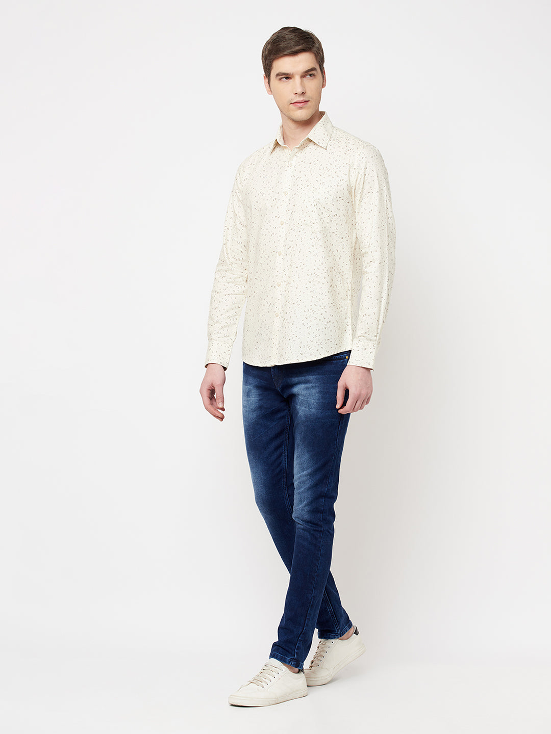 Beige Printed Casual Shirt - Men Shirts