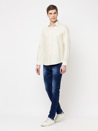 Beige Printed Casual Shirt - Men Shirts