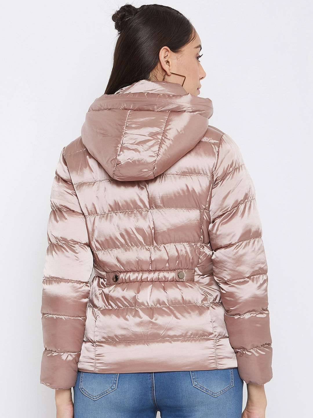 Brown Solid Hooded Jackets-Women Jackets-Crimsoune Club