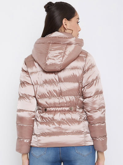 Brown Solid Hooded Jackets-Women Jackets-Crimsoune Club