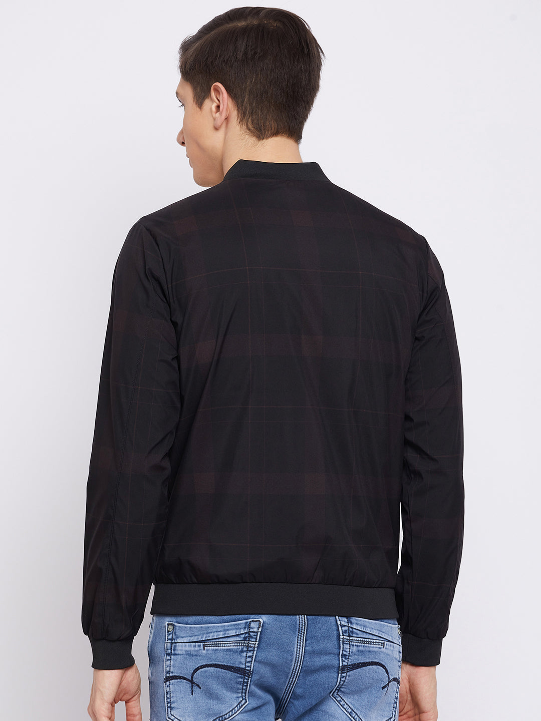 Black Checked Varsity Jacket - Men Jacket