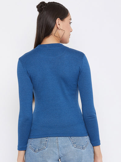 Blue Round Neck Sweatshirt - Women Sweatshirts