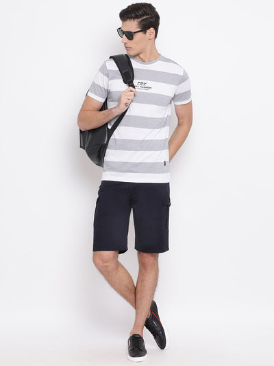 Grey Striped Round Neck T-Shirt - Men T-Shirts