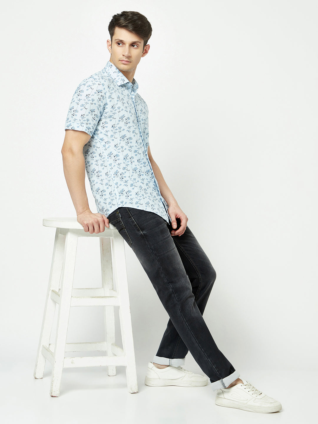  Sky Blue Floral Shirt