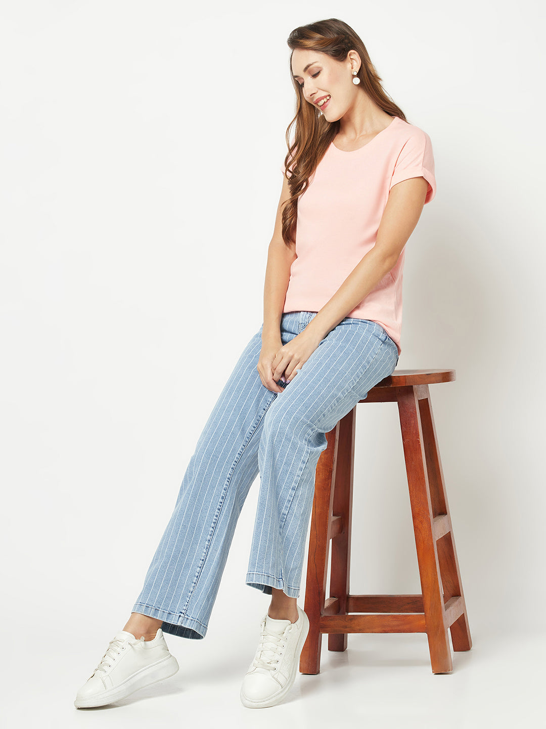  Blue Striped Wide-Fit Jeans