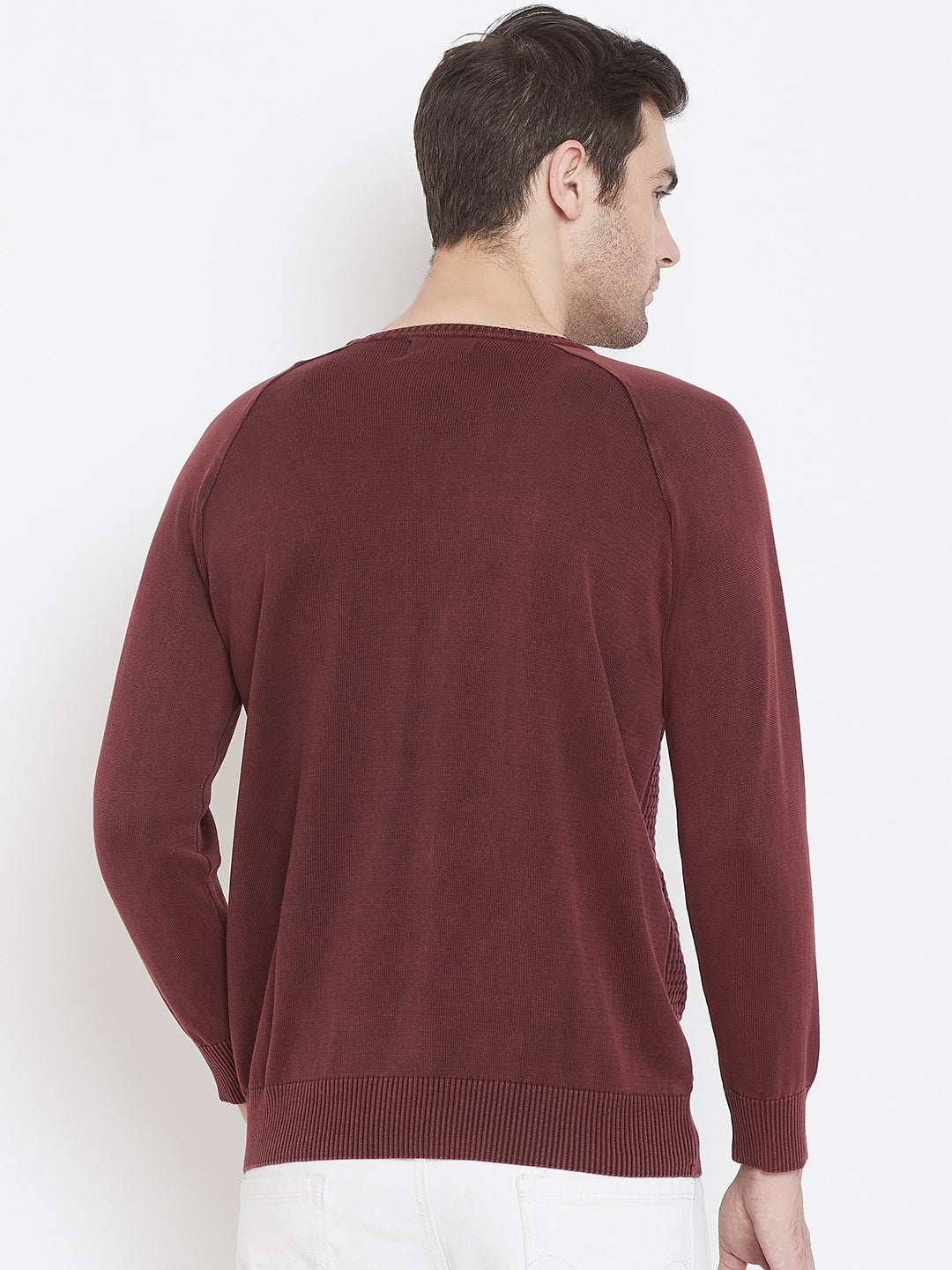 Maroon Self Design Round Neck Sweater- Crimsoune Club