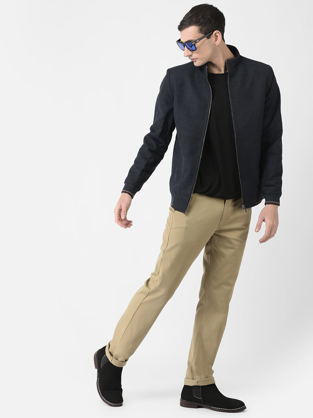  Navy Blue Solid Varsity Jacket