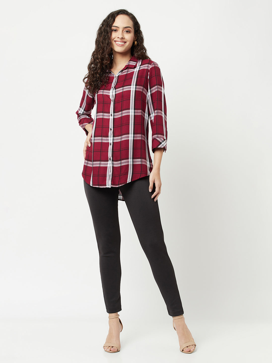 Maroon Checked Shirt-Women Shirts-Crimsoune Club