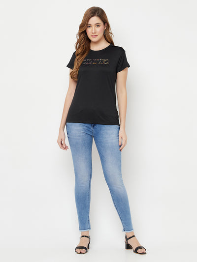 Black Printed Round Neck T-Shirt - Women T-Shirts