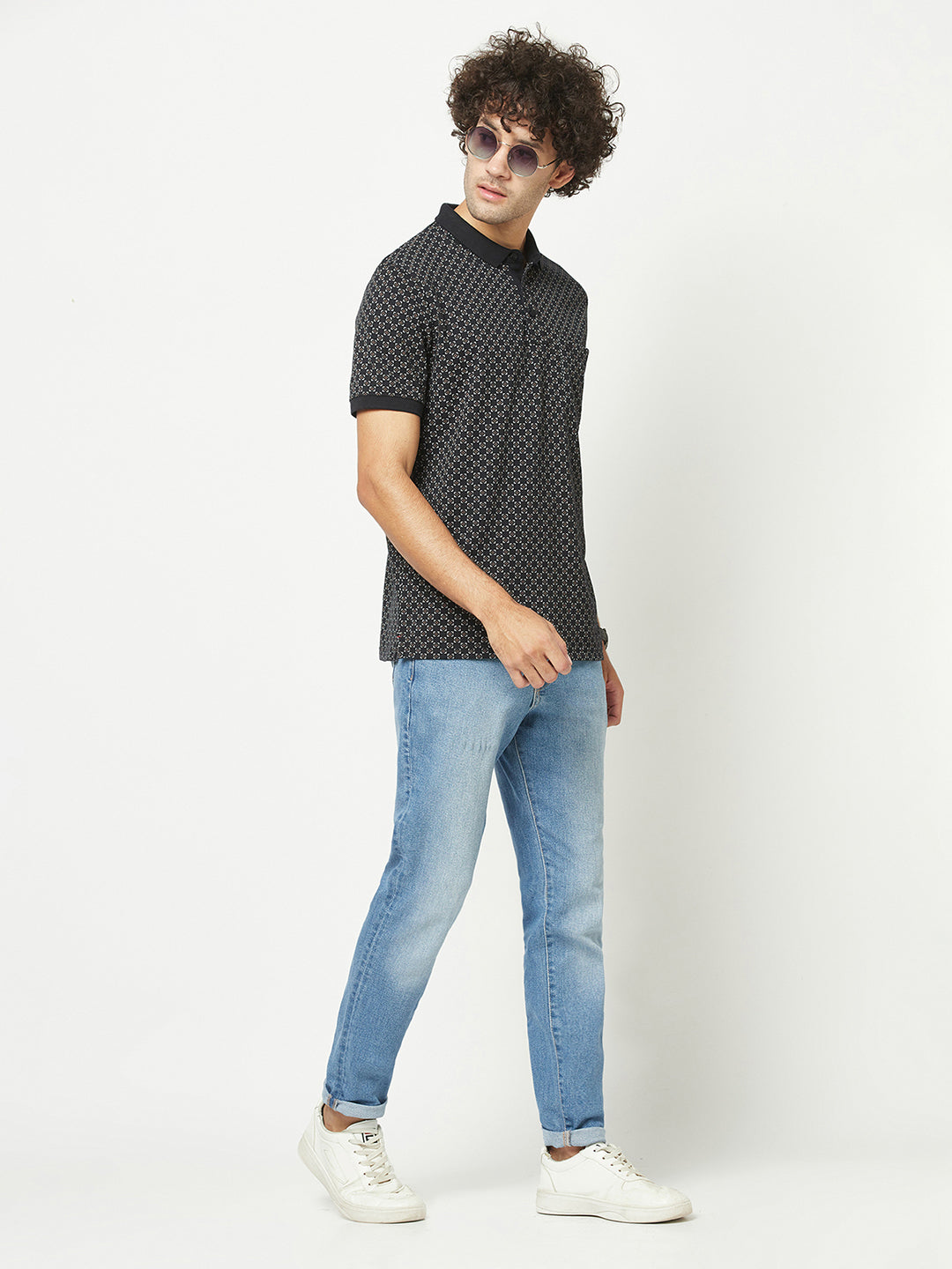  Dark Navy Geometric Polo T-Shirt