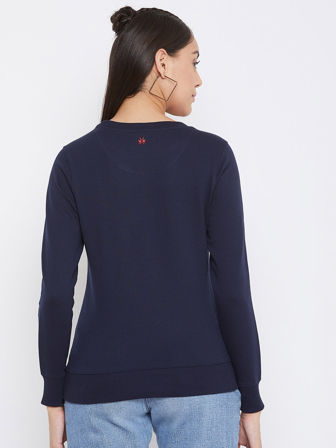 Navy Blue Printed Round Neck Sweatshirt - Women Sweatshirts