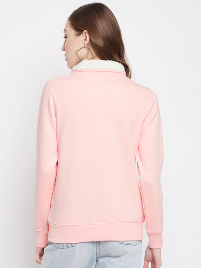 Pink Printed Turtle Neck Sweatshirt - Women Sweatshirts