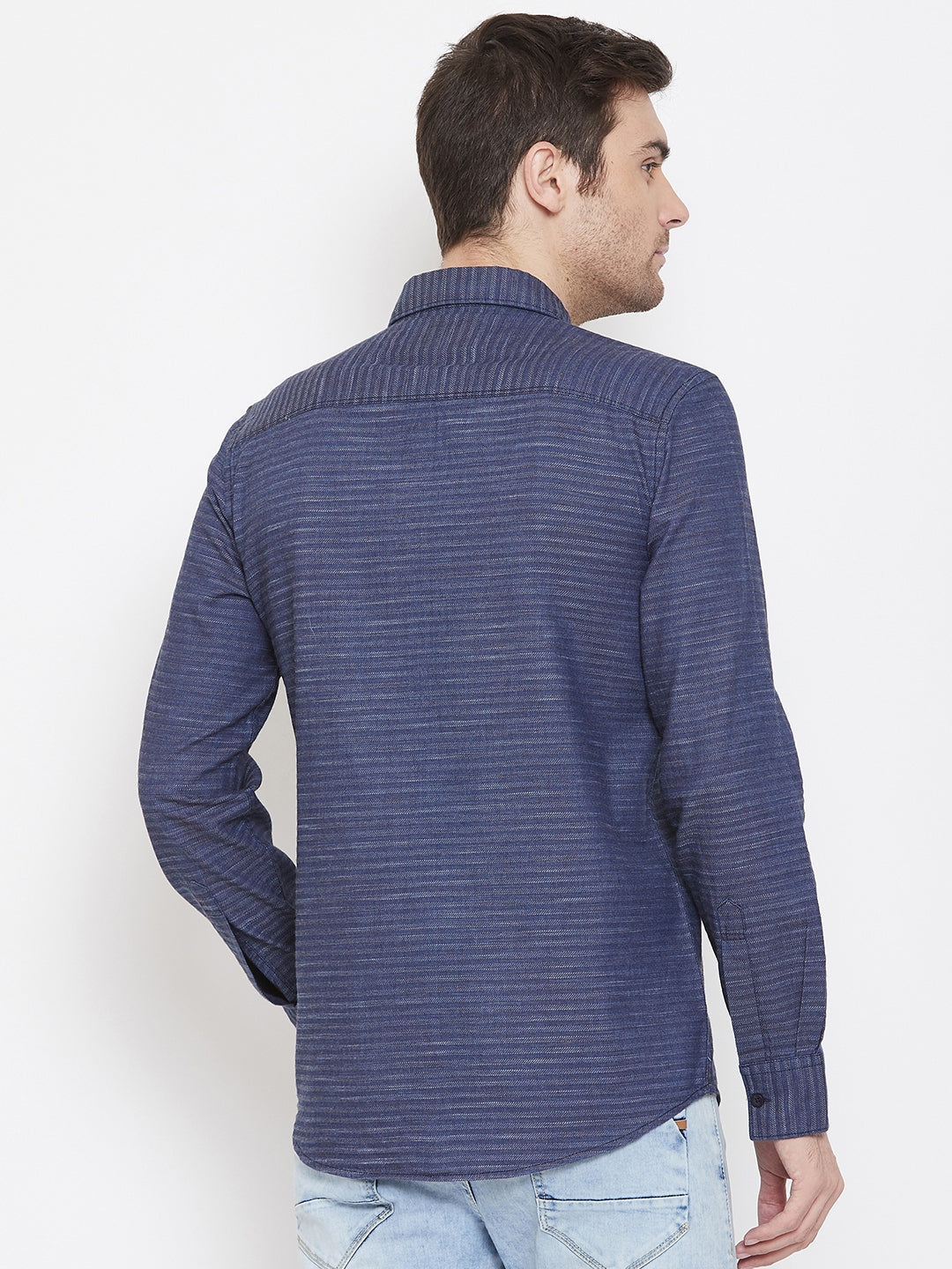 Navy Blue Striped Shirt - Men Shirts