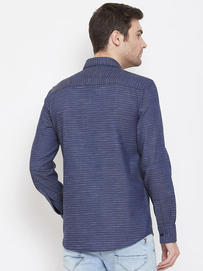 Navy Blue Striped Shirt - Men Shirts
