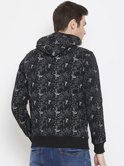 Black Printed Hooded Sweatshirt - Men Sweatshirts