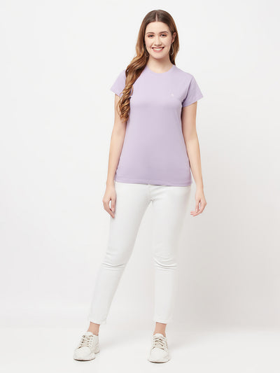 Light Purple Round Neck T-Shirt - Women T-Shirts