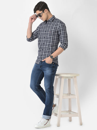  Navy Blue Shirt in Tartan Checks
