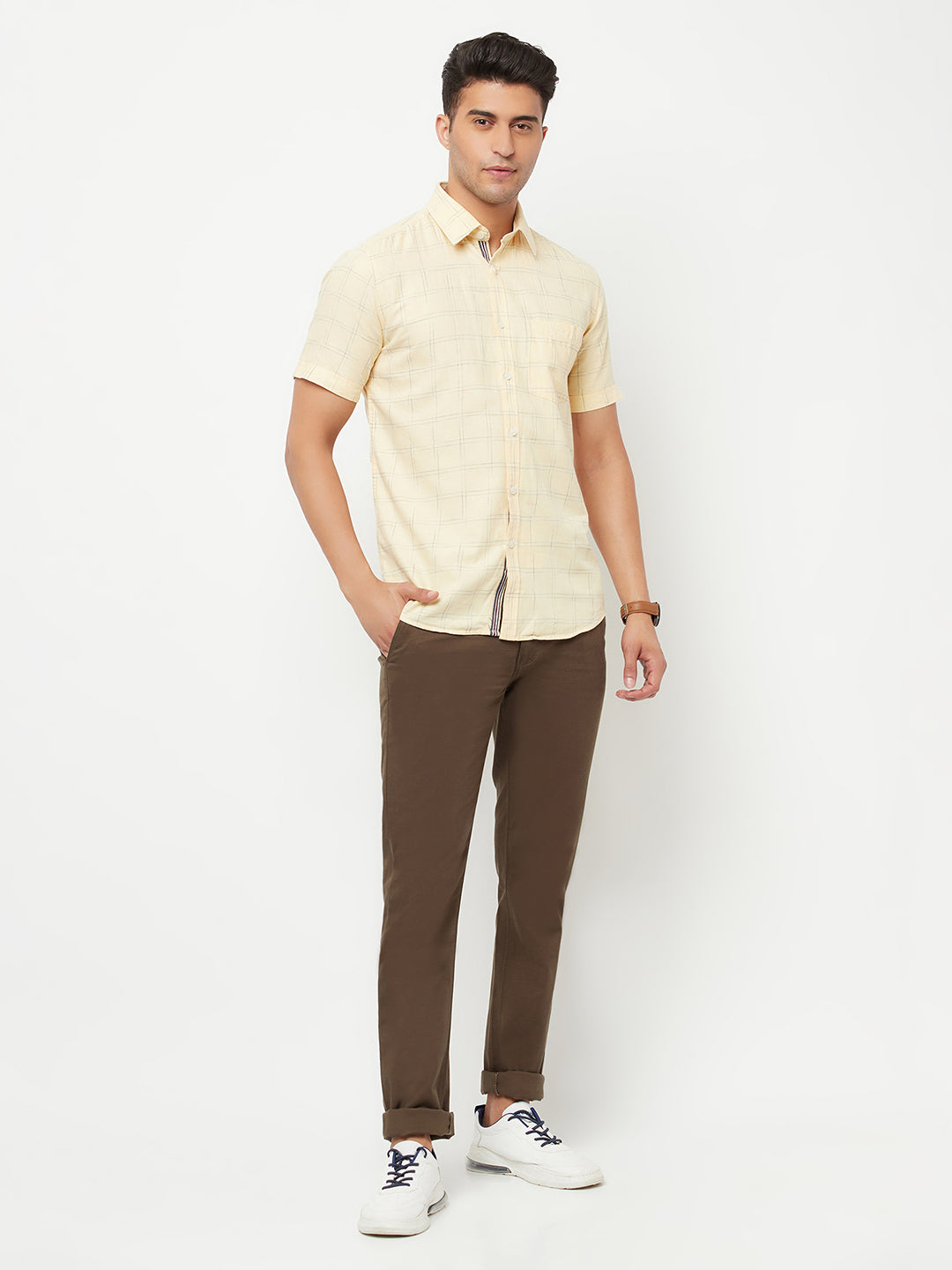 Yellow Checked Shirt - Men Shirts