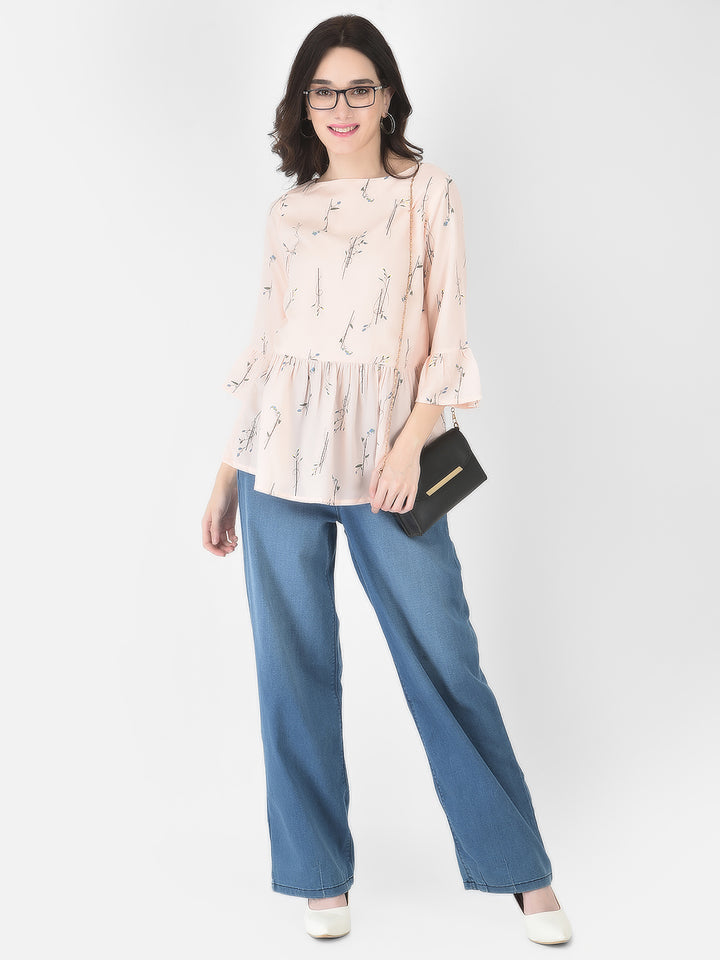 Peach Floral Peplum Top - Women Tops