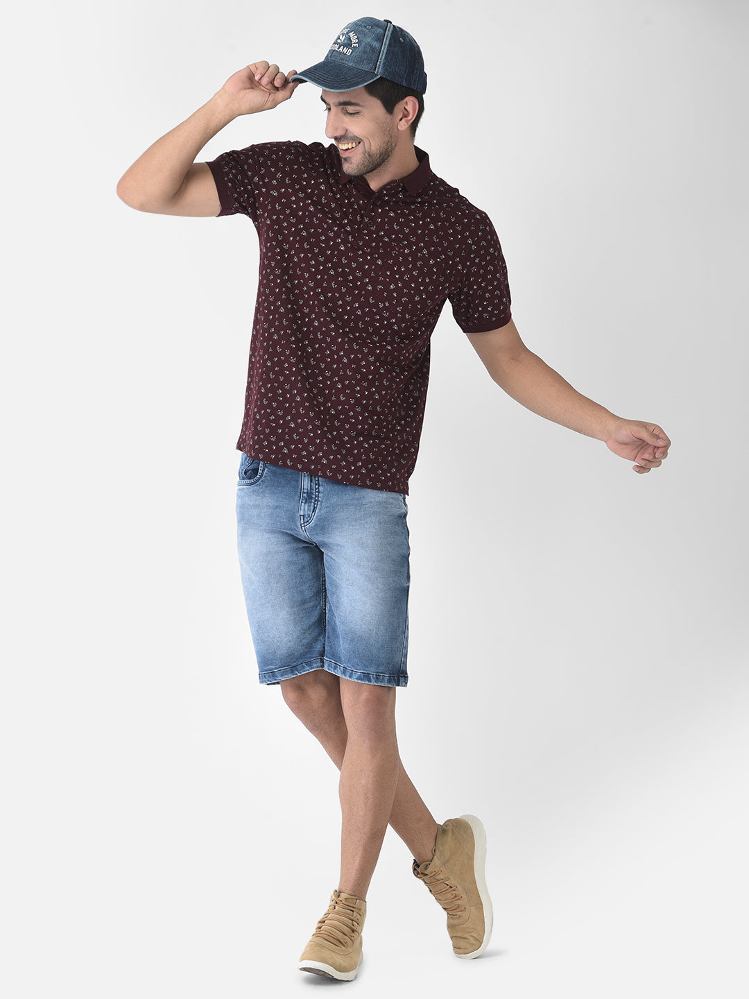 Maroon Floral Polo T-Shirt - Men T-Shirts